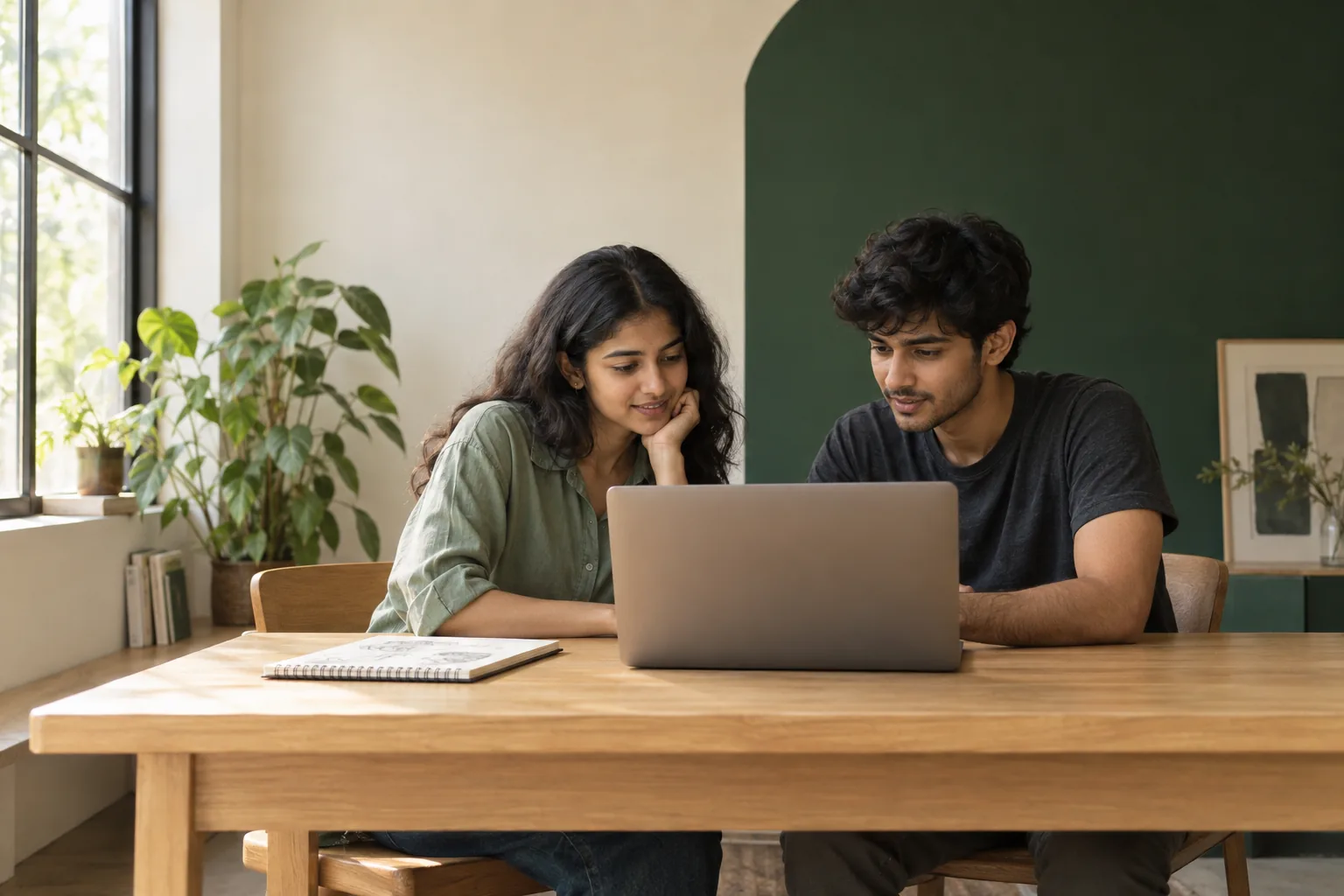 An illustrative scene of two young adults working together on a learning project
